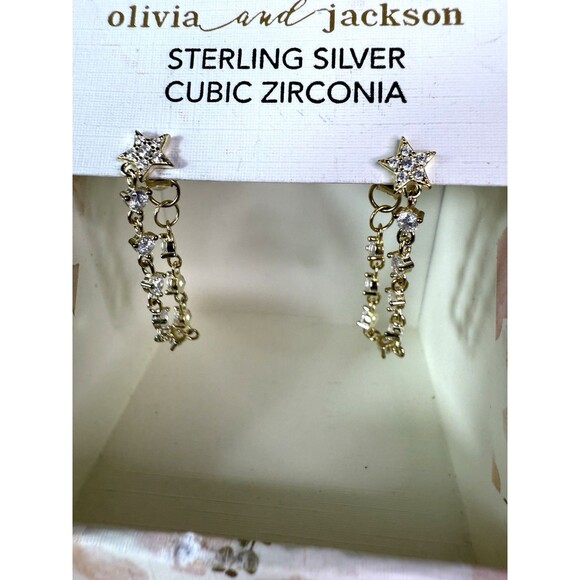 NIB Olivia And Jackson Sterling Silver Cubic Zirconia Star Dangling Earrings - Picture 1 of 8